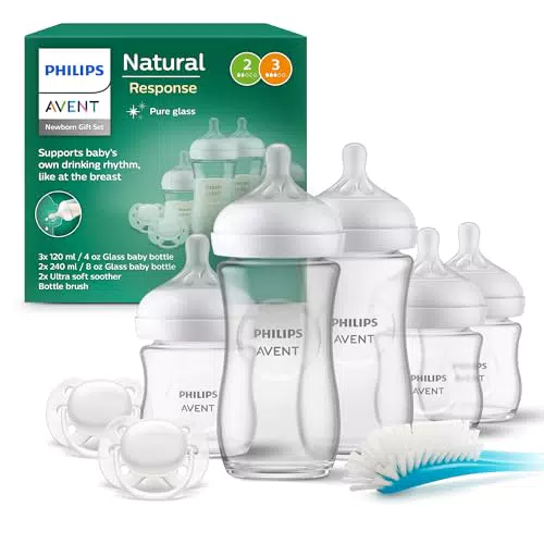Philips Avent Natural Response Glas-Geschenkset für Neugeborene 3 x 120 ml und 2 x 240 ml Babyflaschen