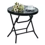 PHIVILLA Klappbarer Beistelltisch aus Metall mit Glas für Balkon und Garten