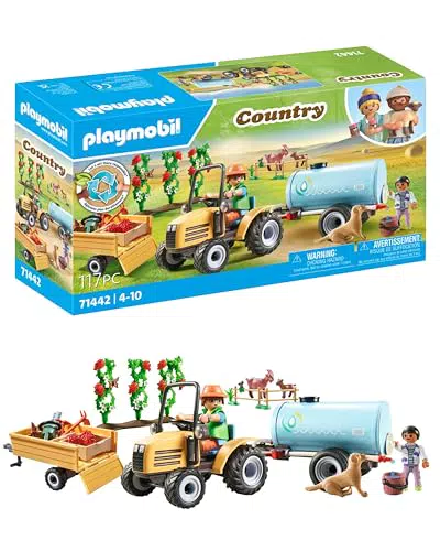 PLAYMOBIL Country Traktor mit Anhänger und Wassertank für kreatives Spielen