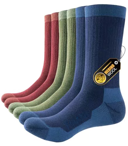 PULIOU Merino Socken für Herren und Damen, Thermo- und Wandersocken, Anti-Blasen
