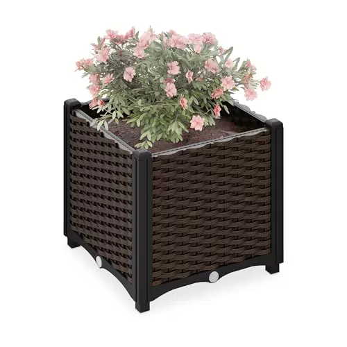 Relaxdays Pflanzkübel, Rattan-Optik, HBT: 23x80x40 cm