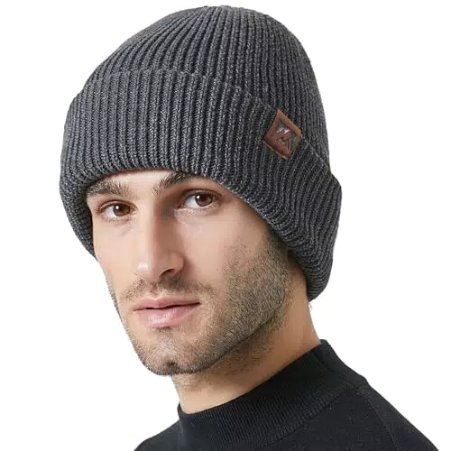 Ricema Beanie Mütze Unisex - Warme Strickmütze mit Lederpatch für den Winter