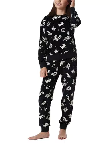 Schiesser Mädchen Schlafanzug aus Frottee-Fleece – Warmer Pyjama für Kinder