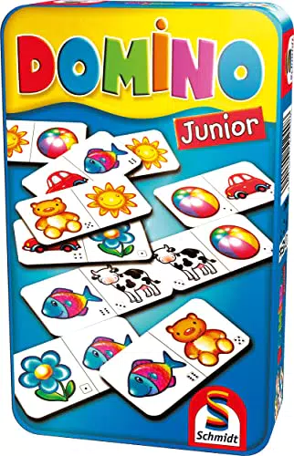 Schmidt Spiele Domino Junior – Kinderspiel in praktischer Metalldose
