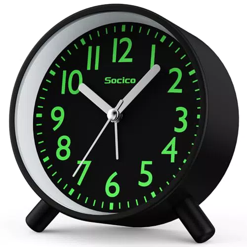 SOCICO Retro-Wecker analog mit Nachtlicht und Schlummerfunktion – batteriebetrieben