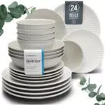 Pure Living Steingut Geschirrset 6 Personen - Hochwertiges Tafelservice