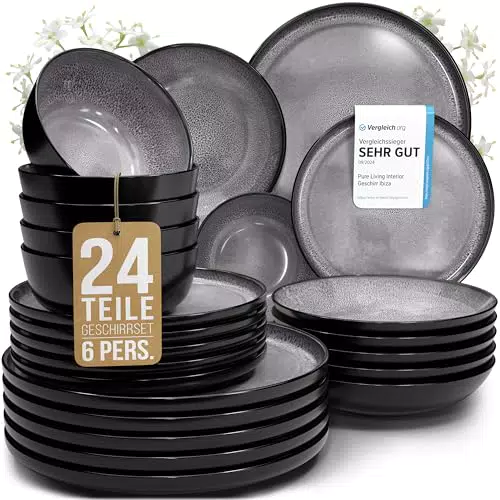 Pure Living Frühstücksteller und Dessertteller - Steingut Ibiza, spülmaschinenfest