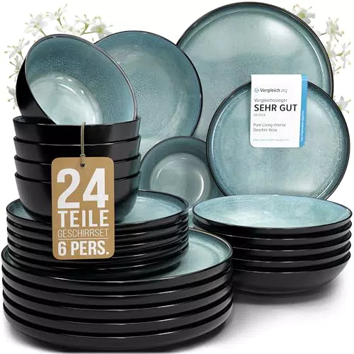 Pure Living Frühstücksteller und Dessertteller - Steingut Ibiza, spülmaschinenfest