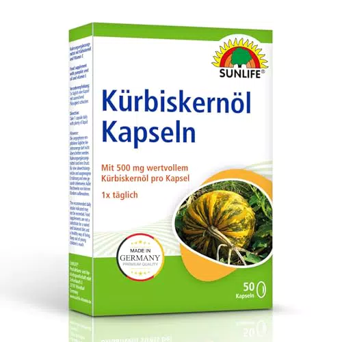 SUNLIFE Kürbiskernöl Kapseln mit Vitamin E - hochwertige, zuckerfreie und glutenfreie Kapseln