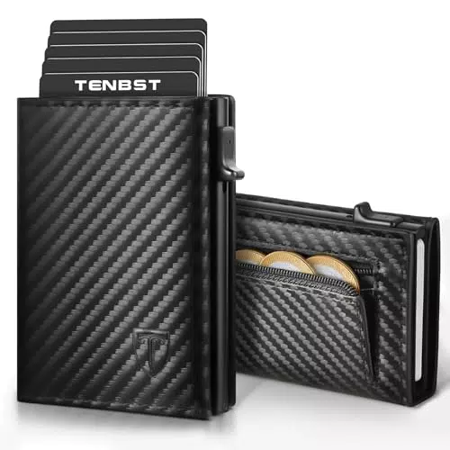 TENBST Herren Geldbörse, Slim Wallet mit Münzfach und RFID Schutz, Leder
