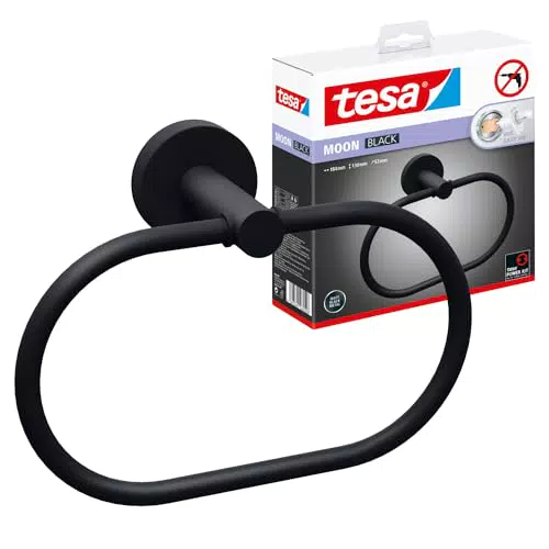 tesa Moon Handtuchring oval – Handtuchhalter zur Wandmontage ohne Bohren