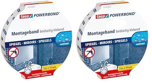 tesa Powerbond MIRROR - Doppelseitiges Montageband für Spiegel im Badezimmer