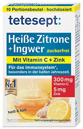 tetesept Heiße Zitrone mit Ingwer – Zuckerfreies Instant Pulver mit Zink & Vitamin C