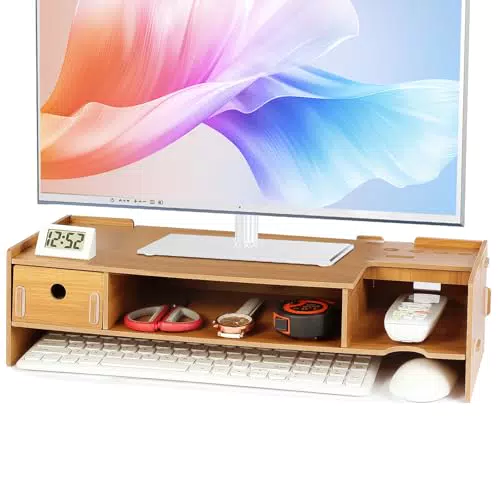 Tonsmile Monitorständer aus Holz – Multifunktionale Bildschirmhalterung mit Schublade