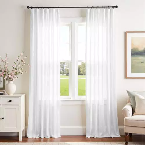 TOPICK Voile Vorhang mit Ösen - Transparente Gardine für Wohnzimmer und Schlafzimmer