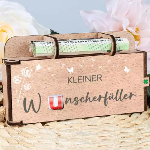 TUZELIYA Wunscherfüller Geldgeschenkbox aus Holz – Geschenkidee zum Geburtstag