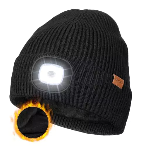 Wmcaps LED Mütze mit warmem Futter und wiederaufladbarer Stirnlampe