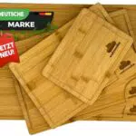 WOHNWOLKE Schneidebrett Holz 4er Set, Bambus Schneidebretter mit Saftrille & Seitengriff