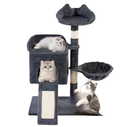 Woochpet Kratzbaum für Katzen – stabiles Katzenhaus mit Sisal, gepolstertem Bett