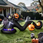 Wothfav Aufblasbarer Hexenhut Halloween Deko mit Katze und Kürbis für Garten