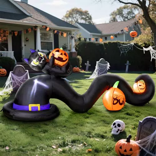 Wothfav Aufblasbarer Hexenhut Halloween Deko mit Katze und Kürbis für Garten