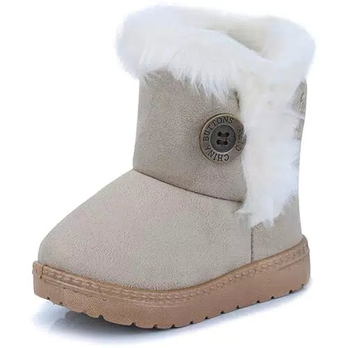 Yeeteepot Winterstiefel Mädchen Warm Gefütterte Winterschuhe Jungen Plüsch Schneestiefel Kinder Weichsohlen Stiefeletten rutschfest Schlupfstiefel Kaffee = Etikett 34