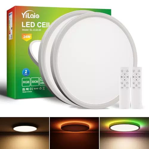 YiLaie LED Deckenleuchte dimmbar mit Fernbedienung, RGB, IP44 für Bad und Wohnraum