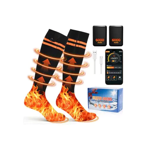 LED SUUEI Beheizbare Socken mit APP-Steuerung, 4 Heizstufen, 6000mAh Akku