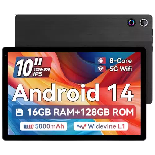 Ainmel Tablet 10 Zoll Android 14 Octa-Core, 16GB RAM, 128GB ROM, 5G WiFi 6