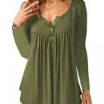 AMORETU Damen T-Shirt mit V-Ausschnitt und Knopfleiste – Sommer Tunika Langarm