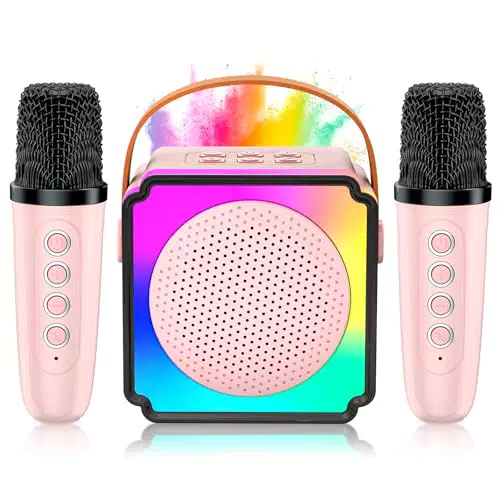 Anykuu Karaoke Maschine für Kinder mit Mikrofonen, LED-Licht & Stimmeffekten