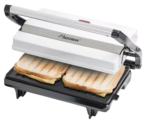 Bestron Kontaktgrill mit Auffangschale, Sandwichmaker mit Cool-Touch-Handgriff