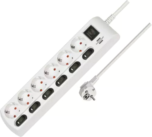 Brennenstuhl Steckdosenleiste einzeln schaltbar 6-Fach mit 2-poligen Schaltern weiß & Eco-Line
