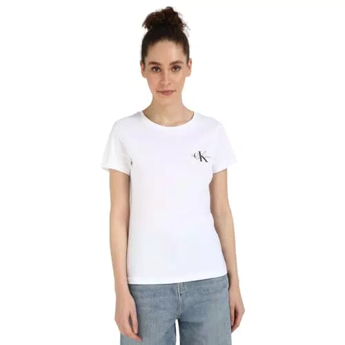 Calvin Klein Damen T-Shirts Kurzarm Monologo Slim Rundhalsausschnitt