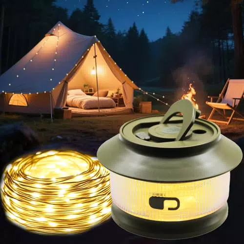 Aufrollbare LED Camping Lichterkette mit Akku, wasserdicht, 5 Lichtmodi, wiederaufladbar