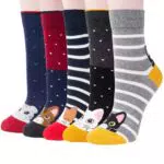 Chalier Cozy 5 Paar Damen Socken Tiere Lustige Bunte Socken Baumwolle mit Süße Katze Socken Geschenk für Damen Einheitsgröße Gelb
