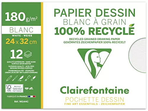 Clairefontaine 96144C Zeichenpapier Mappe DIN A4+ aus 100% Recyclingpapier