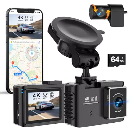 Dashcam Auto 4K Vorne & Hinten mit WLAN, GPS, Nachtsicht & Parküberwachung