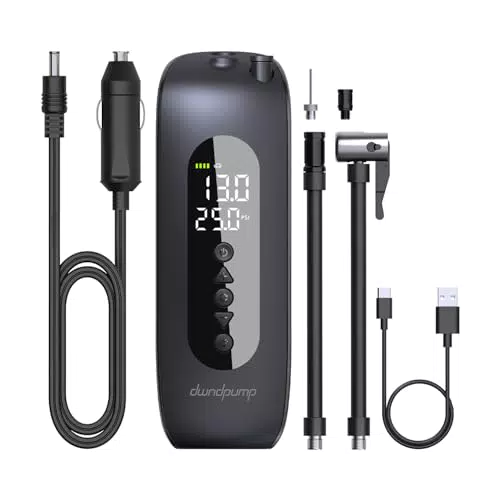 dwndpump Elektrische Luftpumpe 150 PSI mit LED Display, tragbarer Kompressor für Fahrrad, Auto & Motorrad