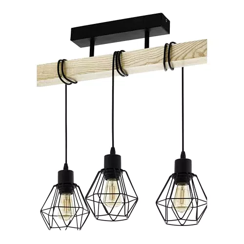 EGLO Townshend 5 Vintage Deckenlampe im Industrial Design aus Stahl und Holz