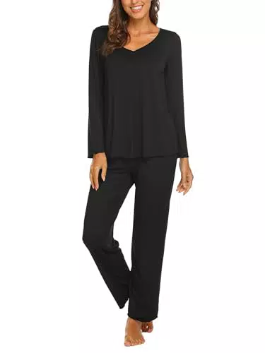 Ekouaer Damen Langarm Pyjama Set V-Ausschnitt Nachtwäsche Meerjungfrau