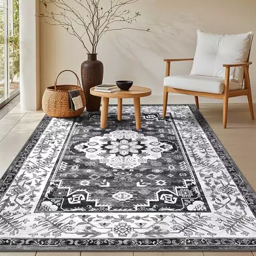 Enyhom Teppich Kurzflor waschbar Vintage Boho rutschfest für Wohnzimmer & Schlafzimmer
