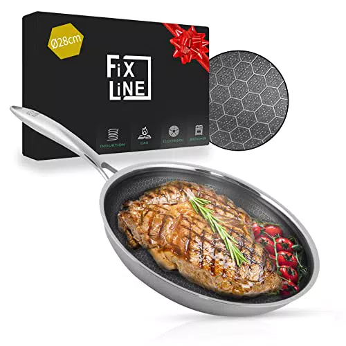 FIXLINE Wabenpfanne Induktion antihaft kratzfest Edelstahlpfanne ofenfest 230°C