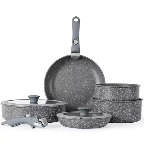 Florosa Keramik Topfset und Pfannenset mit abnehmbarem Griff, Induktion geeignet