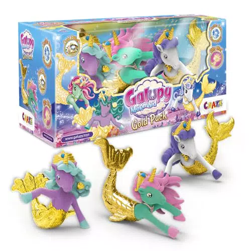Galupy Mermaid Gold Edition Einhorn Figuren – Magisches Spielzeug für Mädchen