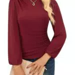 GRACE KARIN Damen Bluse Langarm Basic Gerafft für Business und Büro