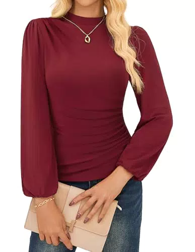 GRACE KARIN Damen Bluse Langarm Basic Gerafft für Business und Büro