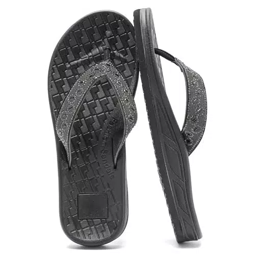 Guyarns Flip Flops Damen, Damen Flip Flops mit Strasssteinen für Sommer Strand Weiche dicke slide Sandalen