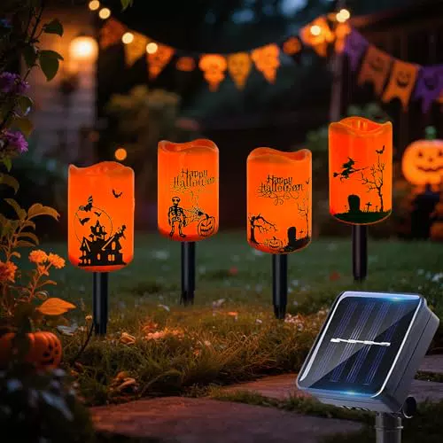 Halloween Deko LED Kerzen Kürbis Solarleuchten Outdoor Garten wasserfest IP65