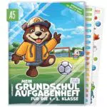 Hausaufgabenheft A5 für Grundschule ohne Datum mit Stickern und Lernspielen Fußball